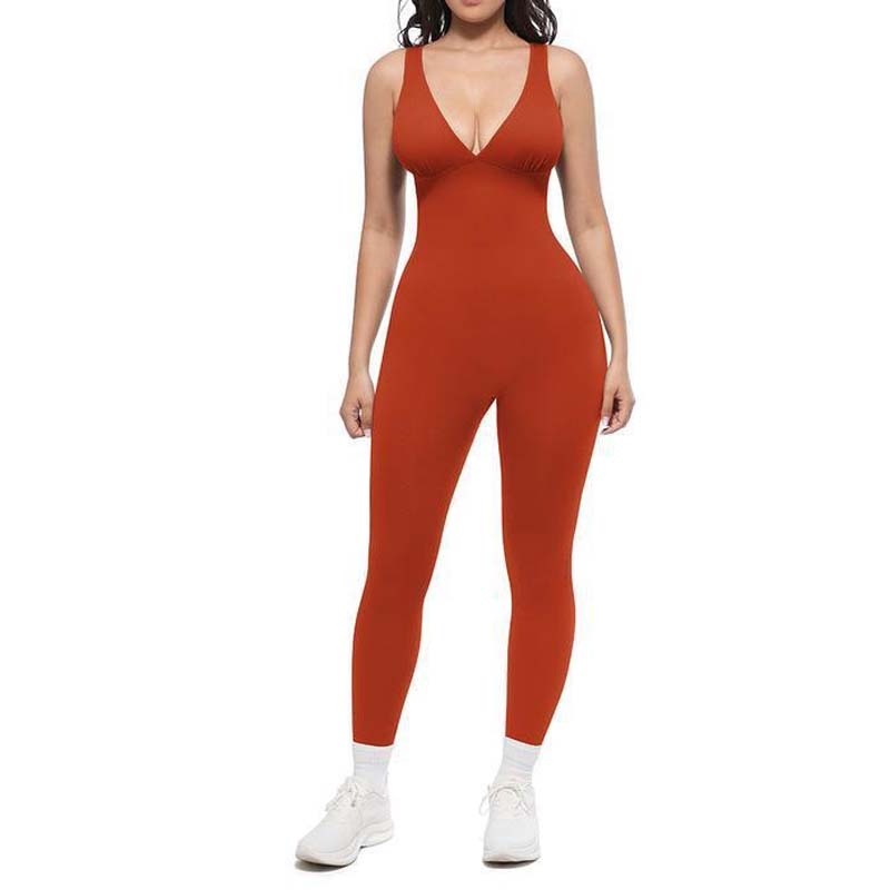 💞95K+ SOLD!🌸High-Stretch V-Neck Jumpsuit – All-day ease for fitness & beyond. Breathable, flexible & effortlessly chic. Your go-to for movement. 🧘♀️💫