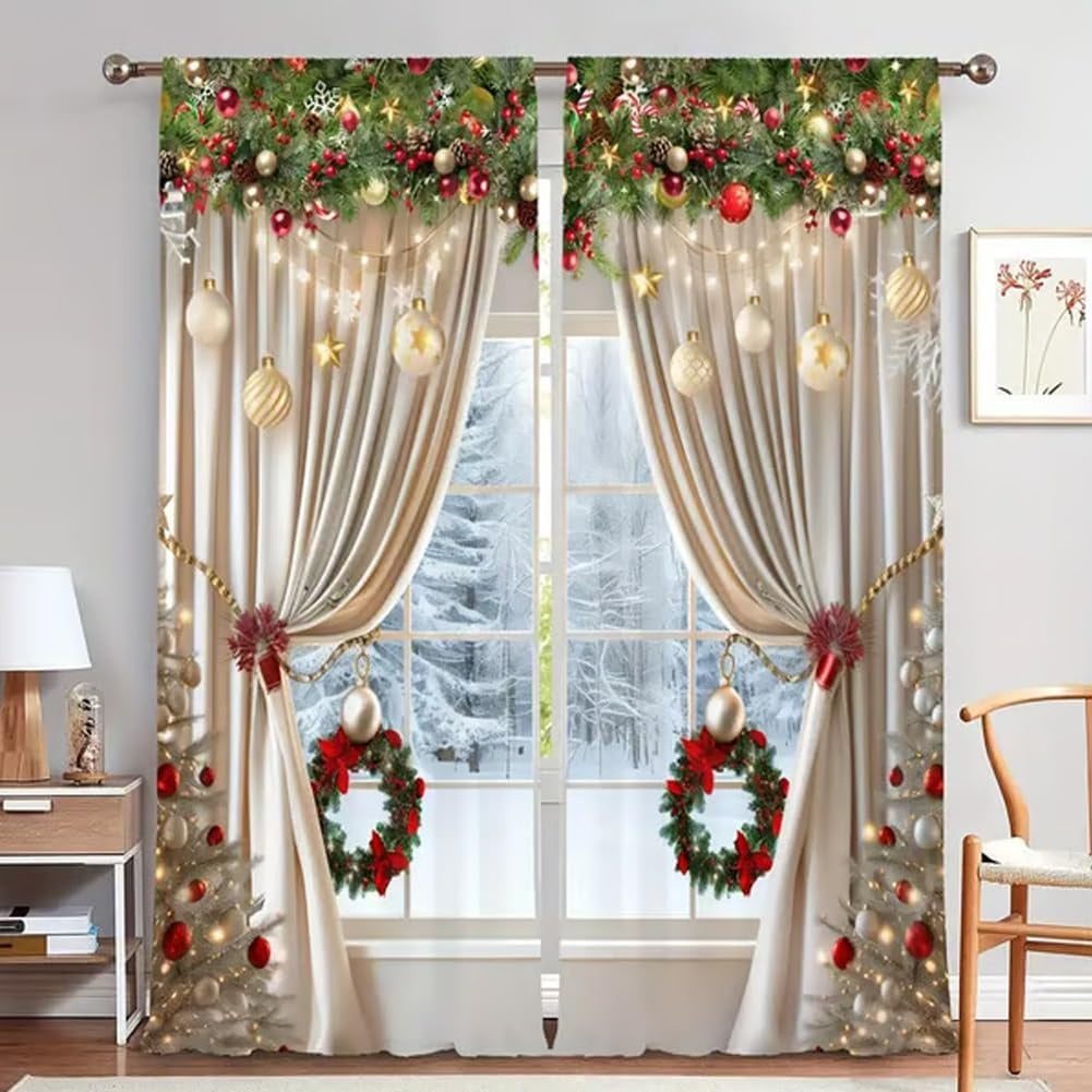 🎅Christmas Sale🎄50K+ SOLD! 🎁✨Christmas Window Curtains 2-Piece Set for Home Decor