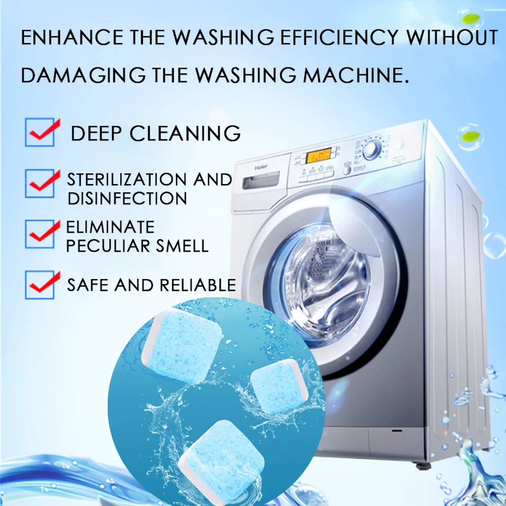 🔥12 PCS/Pack🔥Washing Machine Deep Cleaner Tablets – Eliminates 99% Germs, Removes Odors & Prevents Mold 🧽