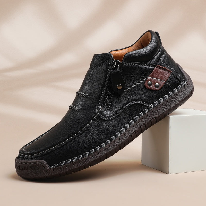 ⏰Limited Time Sale 50% OFF-Men’s Handmade Premium Leather Slip-On Driving Boots – Wide Toe, Arch Support, Waterproof, Pressure Relief, Non-Slip Sole for Casual, Travel & Outdoor